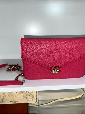 CHANEL Hot Pink Quilted Caviar Leather Chain Crossbody